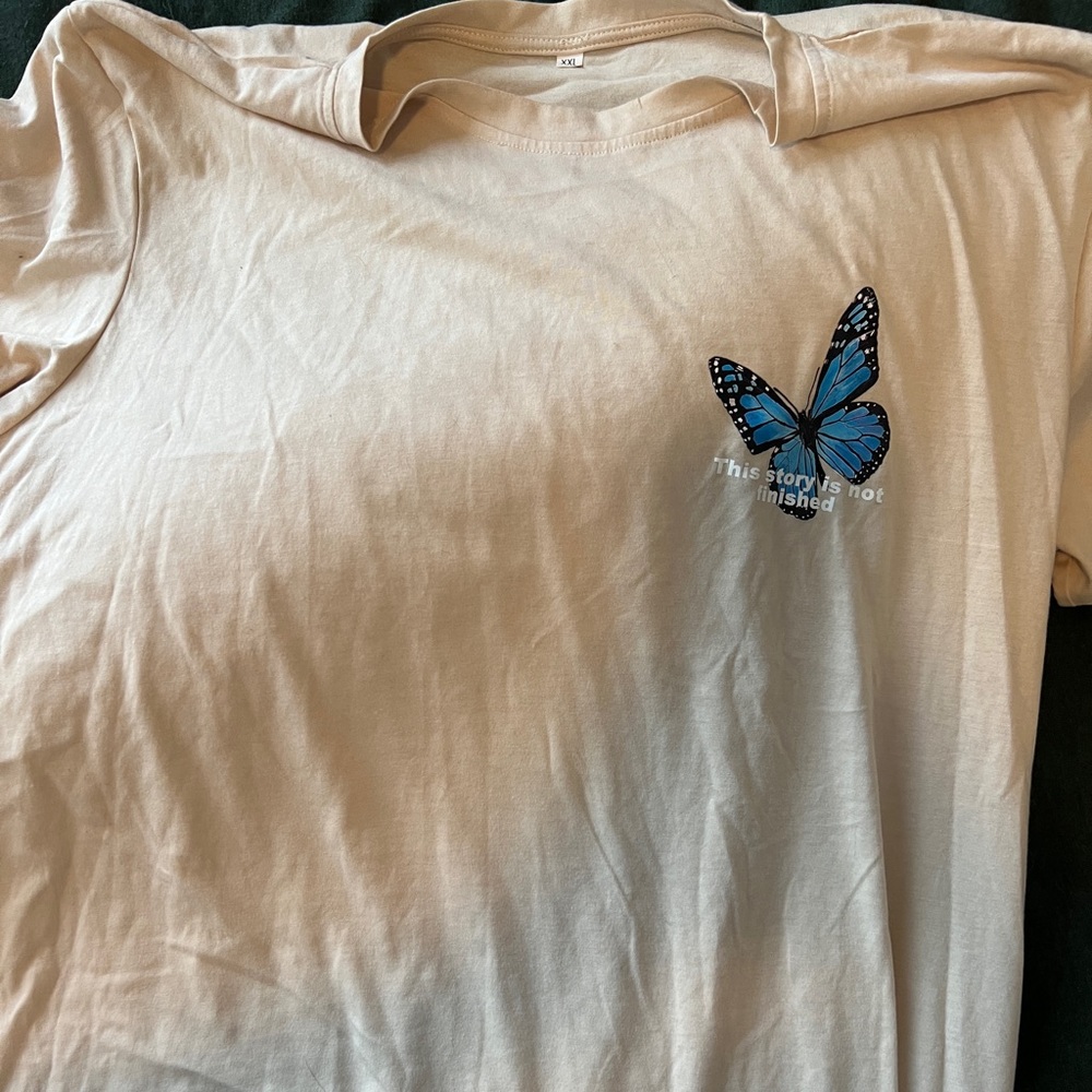Never worn shein beige and blue butterfly top